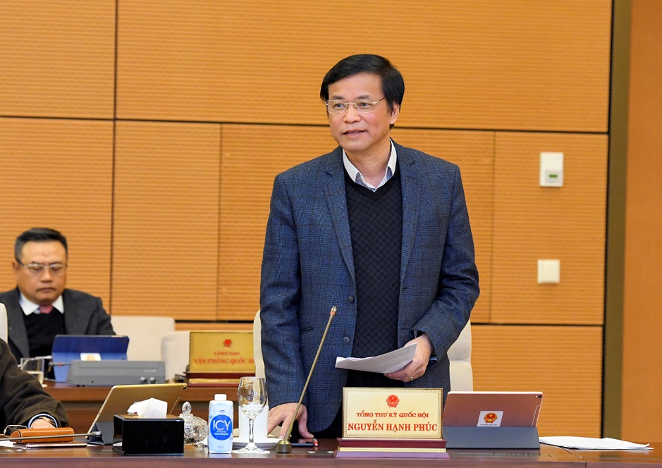 Tổng Thư ký Quốc hội, Chủ nhiệm Văn phòng Quốc hội Nguyễn Hạnh Phúc phát biểu
