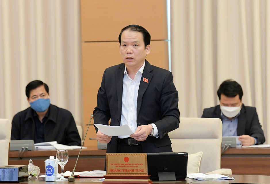 Chủ nhiệm Ủy ban Pháp luật Hoàng Thanh Tùng trình bày báo cáo thẩm tra sơ bộ