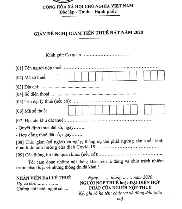 Giáº£m Tiá»n Thue Ä'áº¥t Cá»§a NÄƒm 2020 Ä'á»'i Vá»›i Cac Ä'á»'i TÆ°á»£ng Bá»‹ áº£nh HÆ°á»Ÿng Bá»Ÿi Dá»‹ch Covid 19